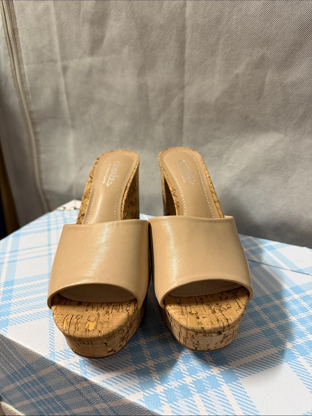 Charles By Charles David Neutral Beige Cork Platform Mules